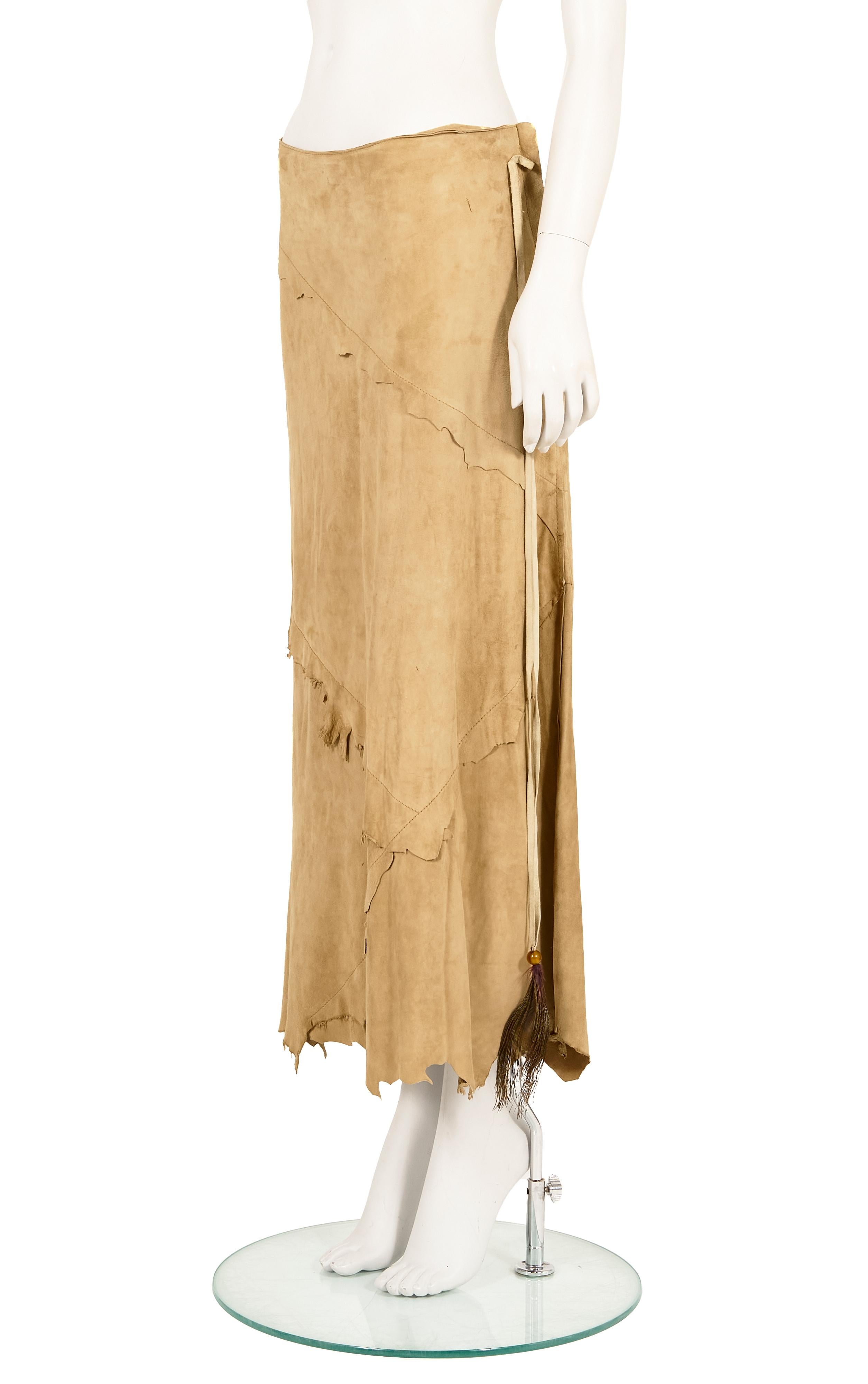 Women's Dolce & Gabbana S/S 2001 suede asymmetric raw hem skirt For Sale