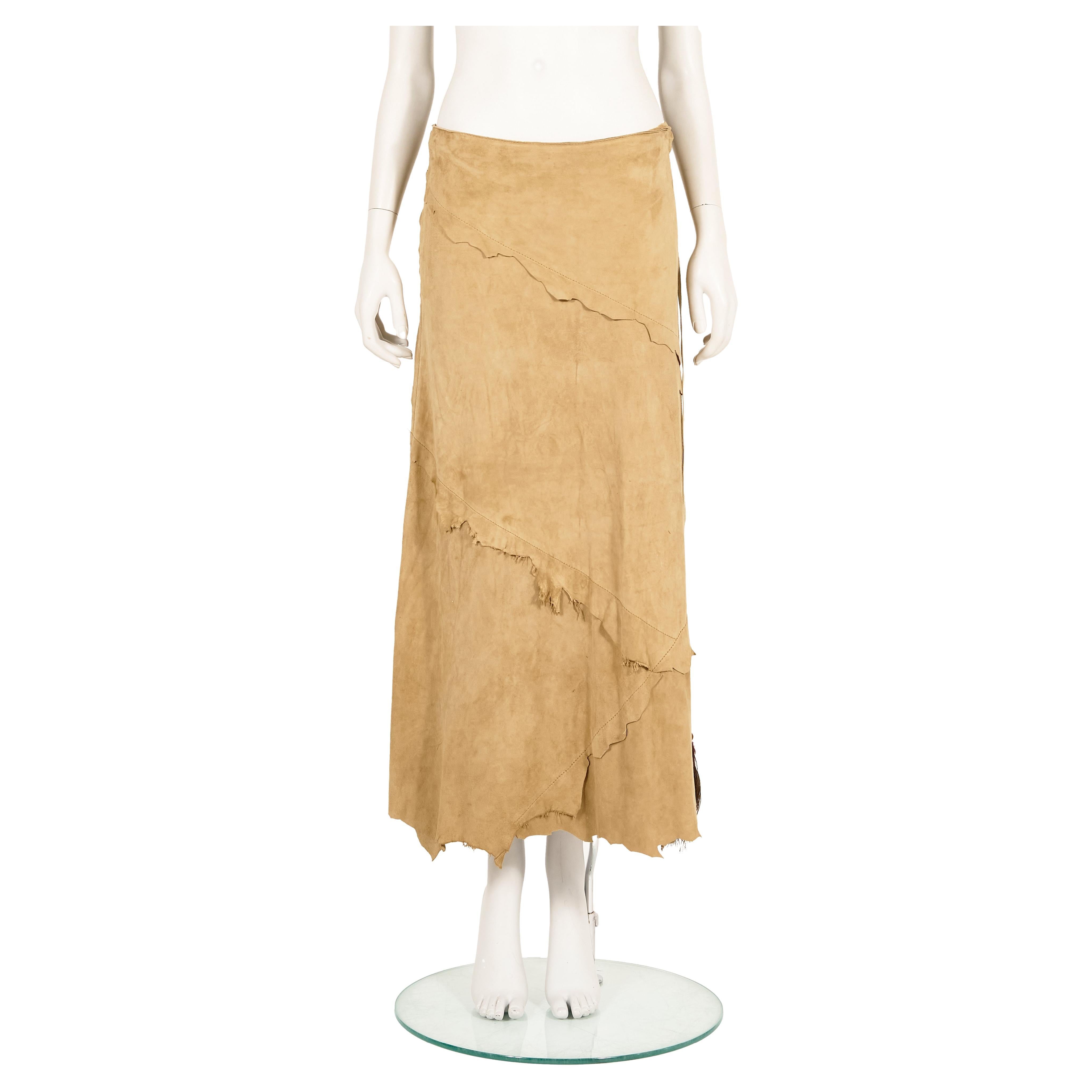 Dolce & Gabbana S/S 2001 suede asymmetric raw hem skirt For Sale