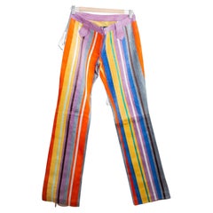 Dolce & Gabbana s/s 2002 rainbow striped patchwork suede leather trousers 