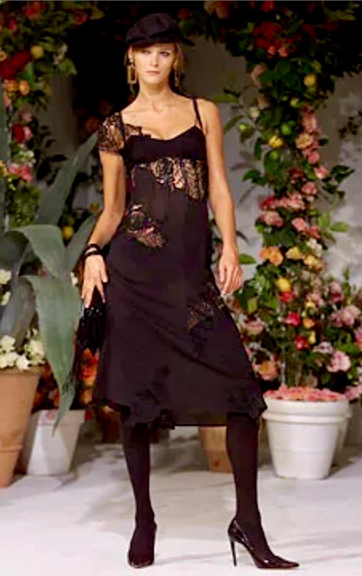 Dolce & Gabbana S/S 2002 Runway Unworn Sheer Lace Corset Black Midi Dress For Sale 7