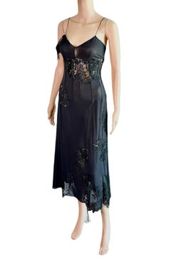 Dolce & Gabbana S/S 2002 Runway Unworn Sheer Lace Corset Black Midi Dress