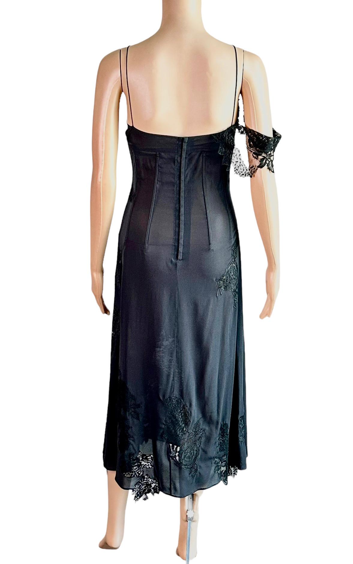 Dolce & Gabbana S/S 2002 Runway Unworn Sheer Lace Corset Black Midi Dress For Sale 3