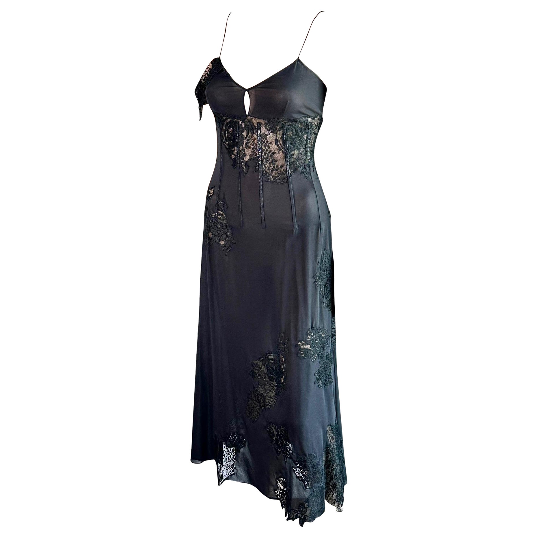 Dolce & Gabbana S/S 2002 Runway Unworn Sheer Lace Corset Black Midi Dress