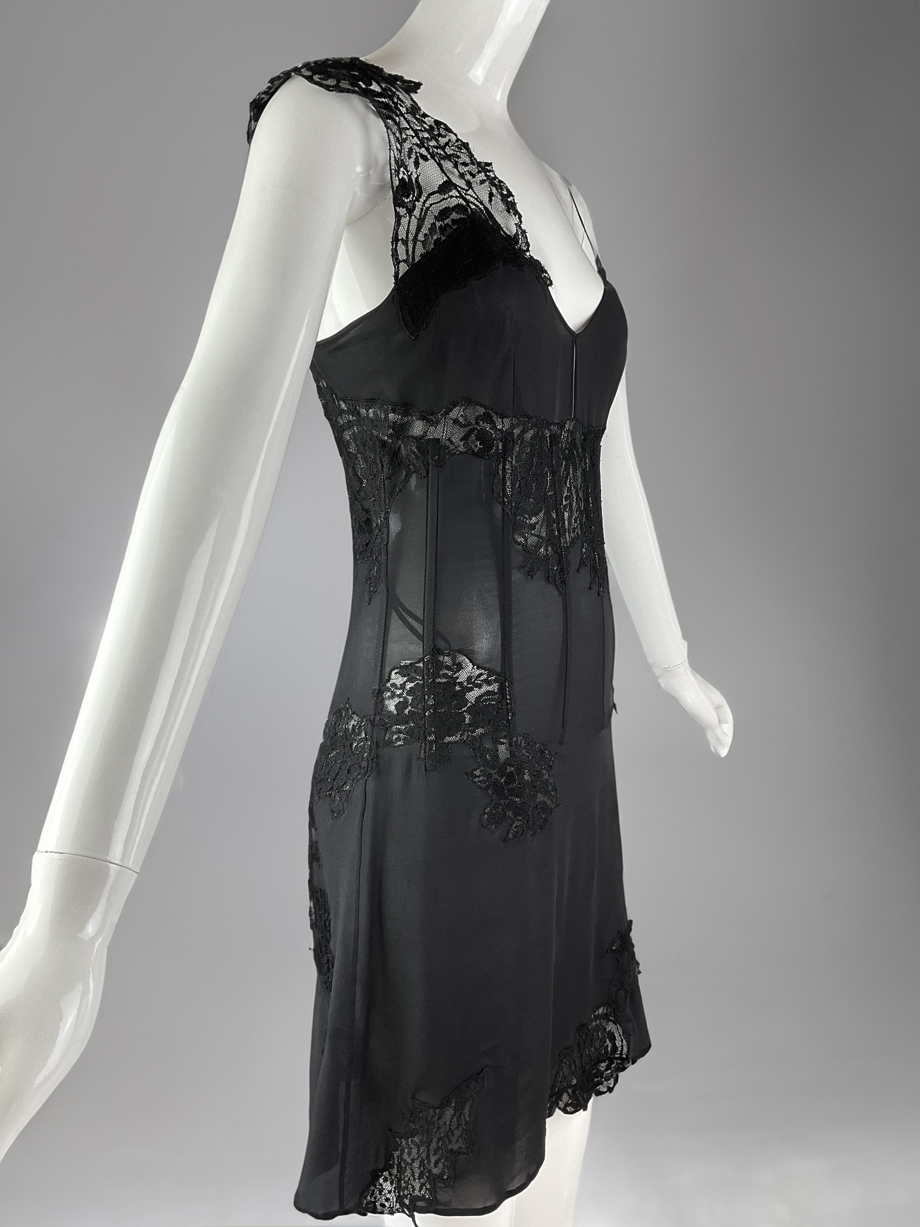 Dolce & Gabbana S/S 2002 Runway Sheer Silk Lace Corset Black Slip Dress For Sale 3