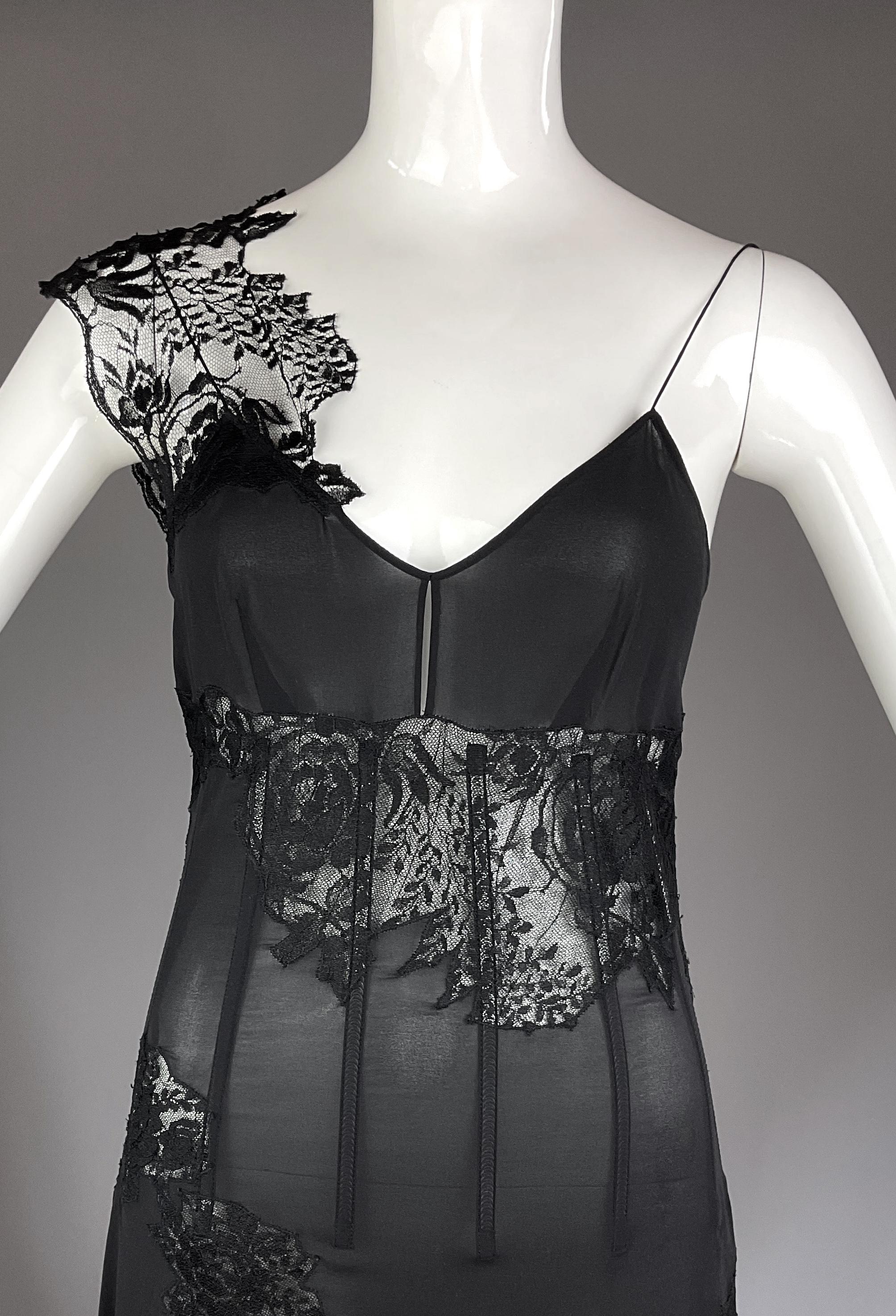 Dolce & Gabbana S/S 2002 Runway Sheer Silk Lace Corset Black Slip Dress For Sale 4
