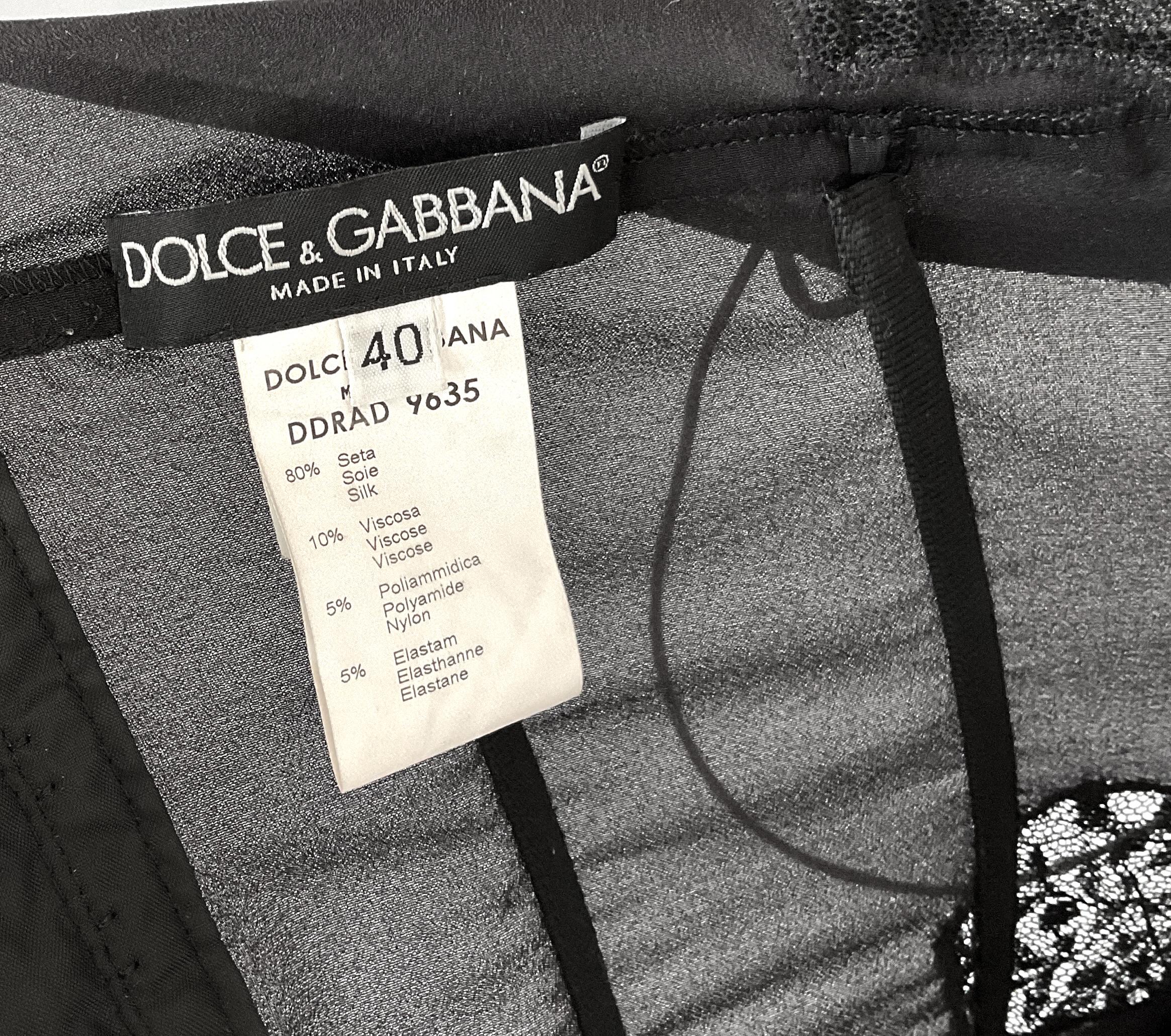 Dolce & Gabbana S/S 2002 Runway Sheer Silk Lace Corset Black Slip Dress For Sale 5