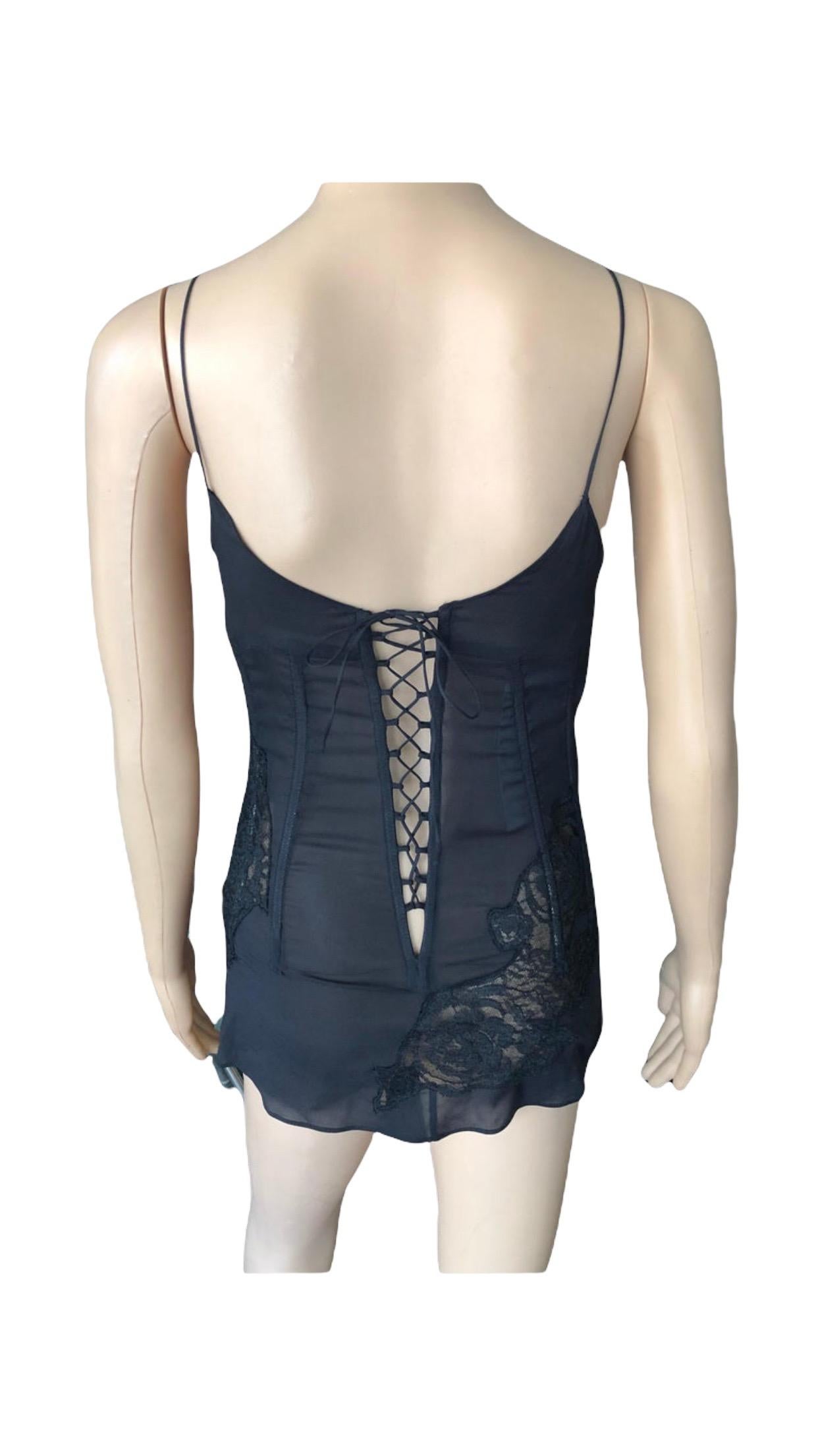 Nero Dolce & Gabbana - P/E 2002 - Top a corsetto in seta trasparente e pizzo nero in vendita