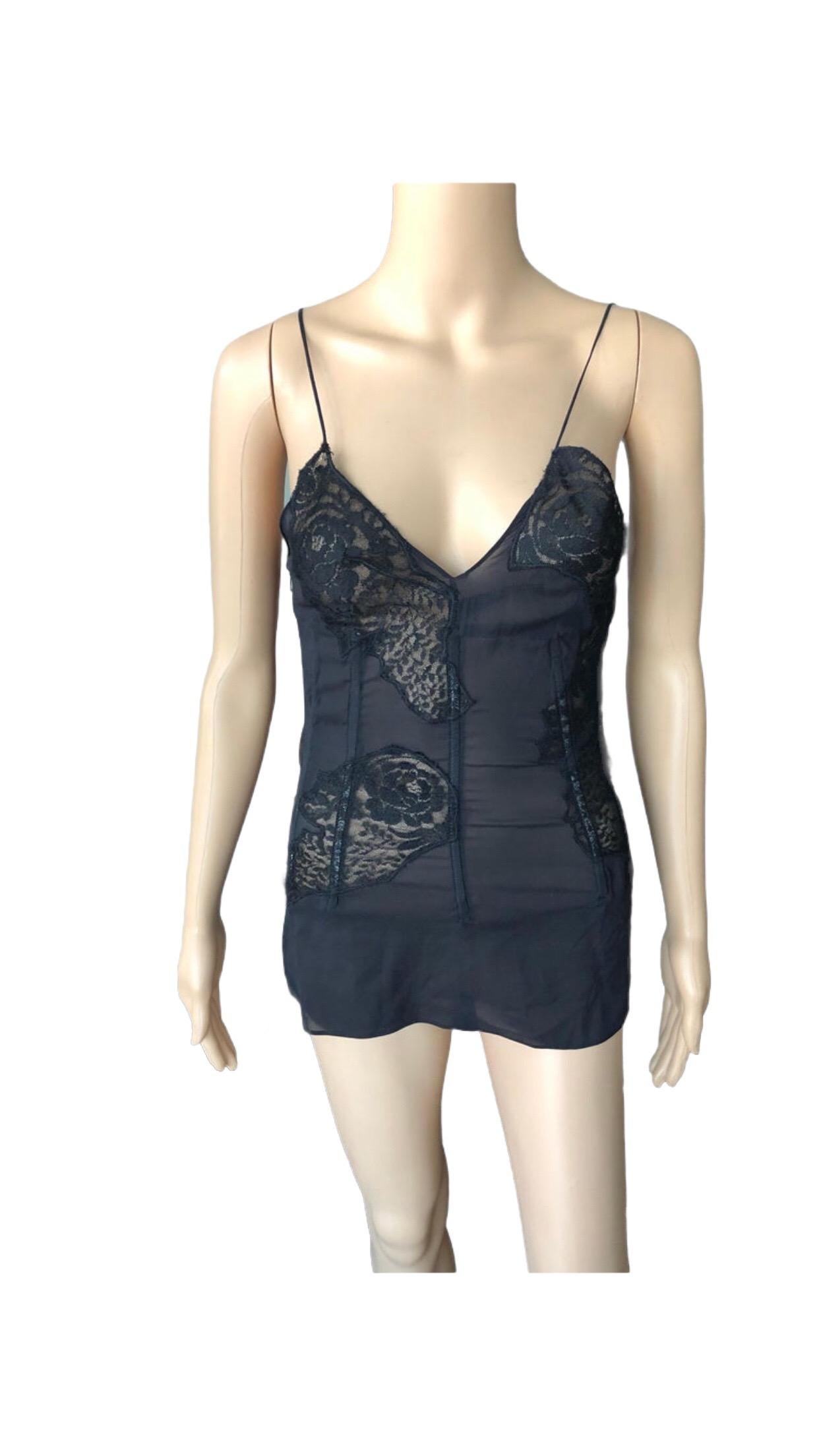 Dolce & Gabbana - P/E 2002 - Top a corsetto in seta trasparente e pizzo nero In condizioni buone in vendita a Naples, FL