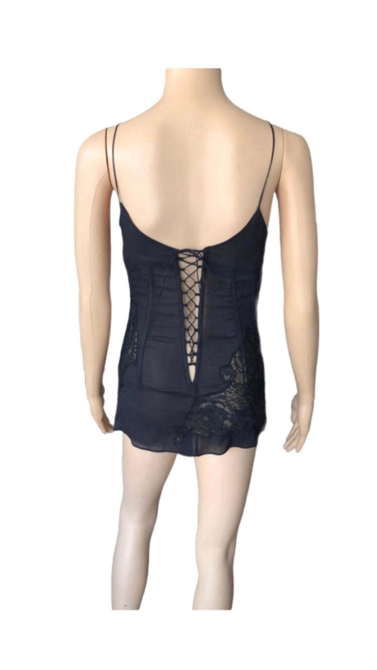 Donna Dolce & Gabbana - P/E 2002 - Top a corsetto in seta trasparente e pizzo nero in vendita