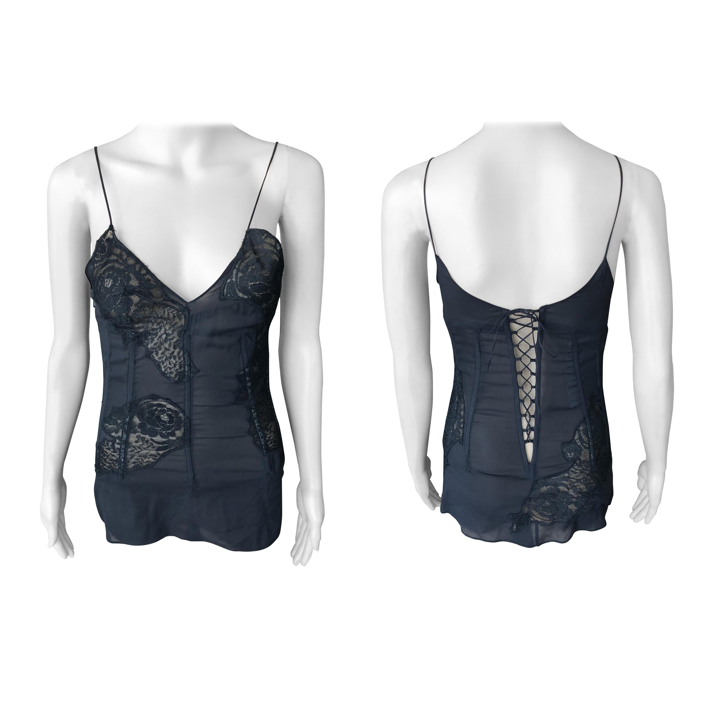 Dolce & Gabbana - P/E 2002 - Top a corsetto in seta trasparente e pizzo nero in vendita