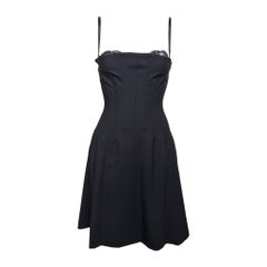 Dolce & Gabbana S/S 2003 Black Lace-Trim Corset-Boned Lace-Up Back Mini Dress
