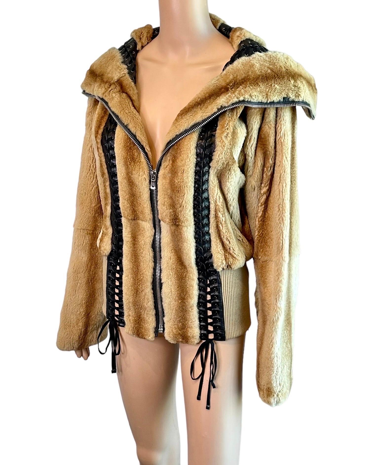 Dolce & Gabbana S/S 2003 Bondage Lace Up Weasel Fur Jacket Coat For Sale 5