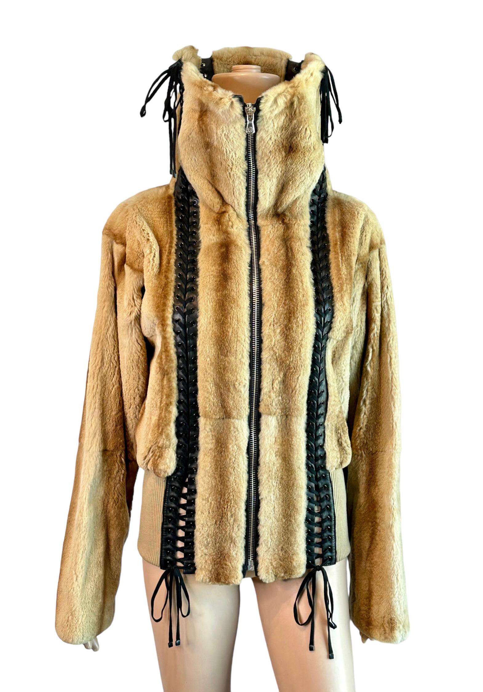 Dolce & Gabbana S/S 2003 Bondage Lace Up Weasel Fur Jacket Coat For Sale 6
