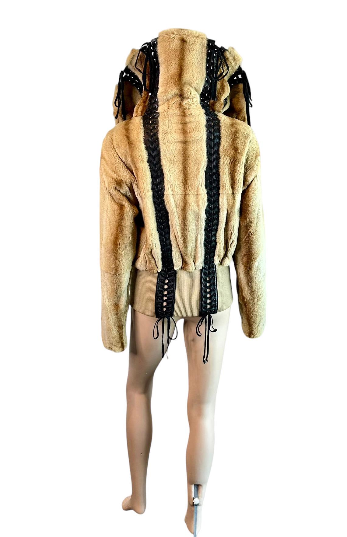 Dolce & Gabbana S/S 2003 Bondage Lace Up Weasel Fur Jacket Coat For Sale 8
