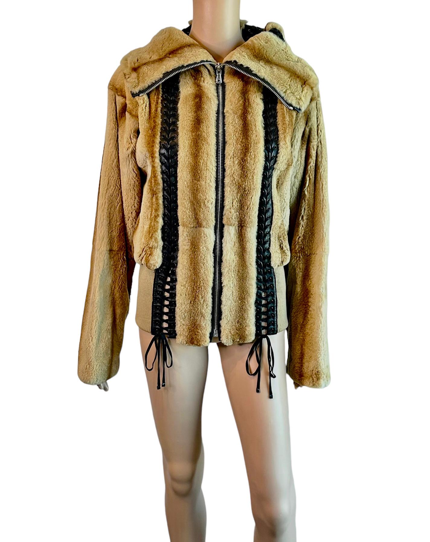 Dolce & Gabbana S/S 2003 Bondage Lace Up Weasel Fur Jacket Coat For Sale 9