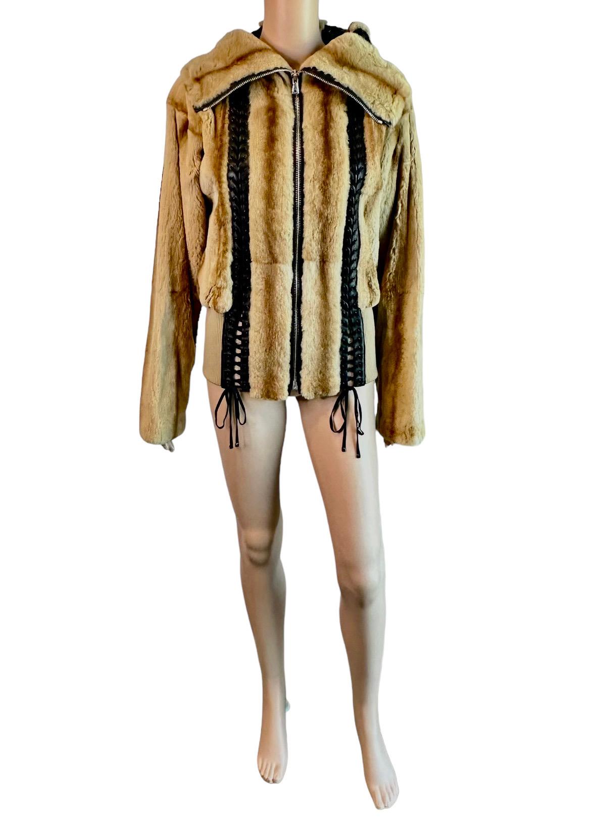Dolce & Gabbana S/S 2003 Bondage Lace Up Weasel Fur Jacket Coat For Sale 10