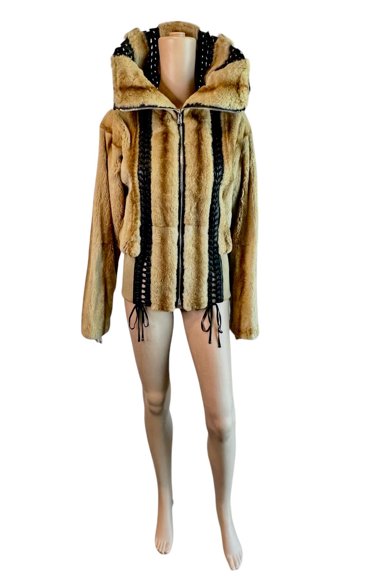 Dolce & Gabbana S/S 2003 Bondage Lace Up Weasel Fur Jacket Coat For Sale 11