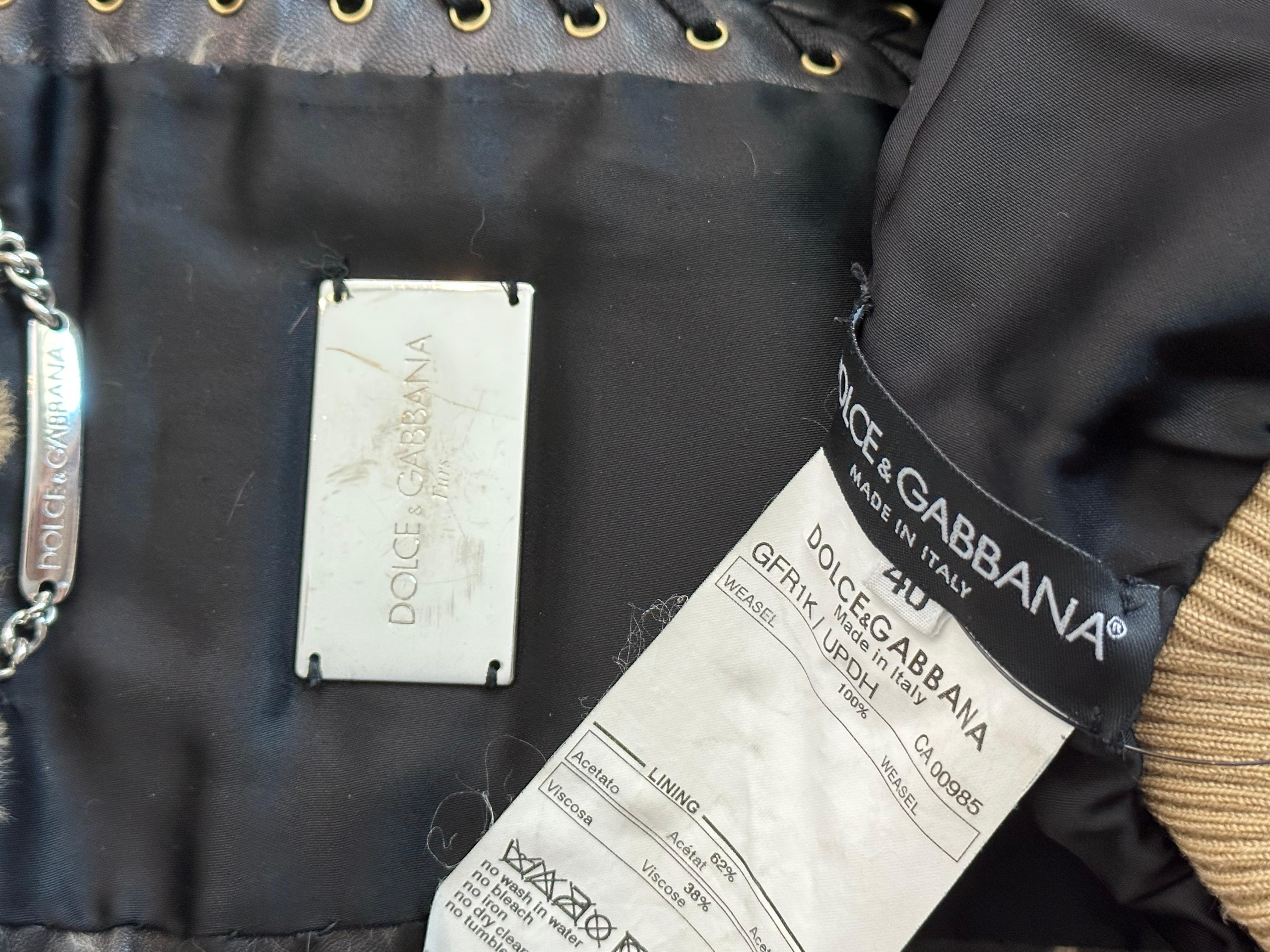 Dolce & Gabbana S/S 2003 Bondage Lace Up Weasel Fur Jacket Coat For Sale 12