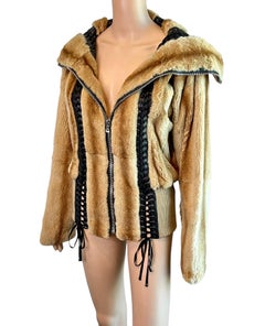 Dolce & Gabbana S/S 2003 Bondage Lace Up Weasel Fur Jacket Coat
