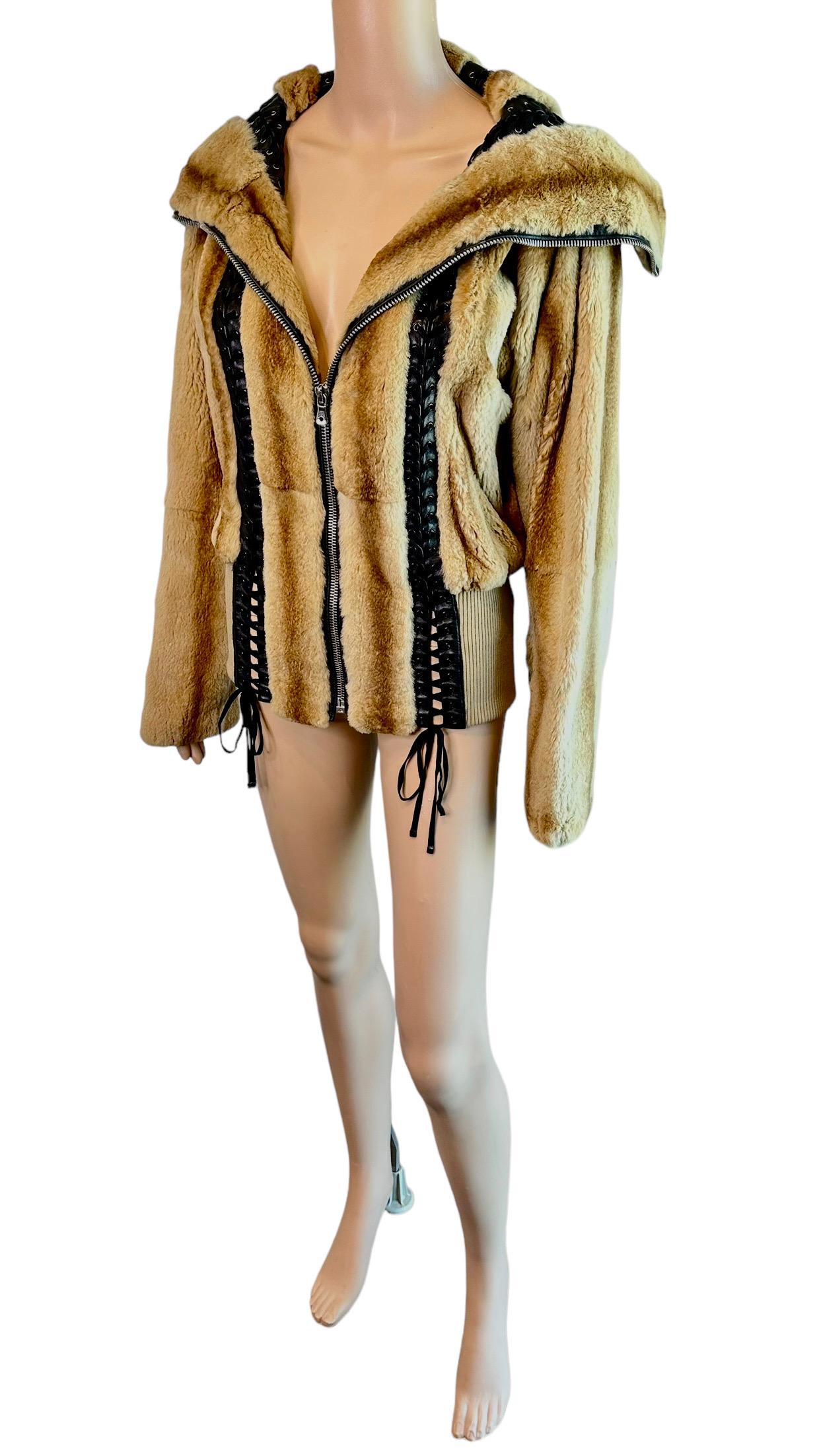 Dolce & Gabbana S/S 2003 Bondage Lace Up Weasel Fur Jacket Coat In Good Condition For Sale In Naples, FL