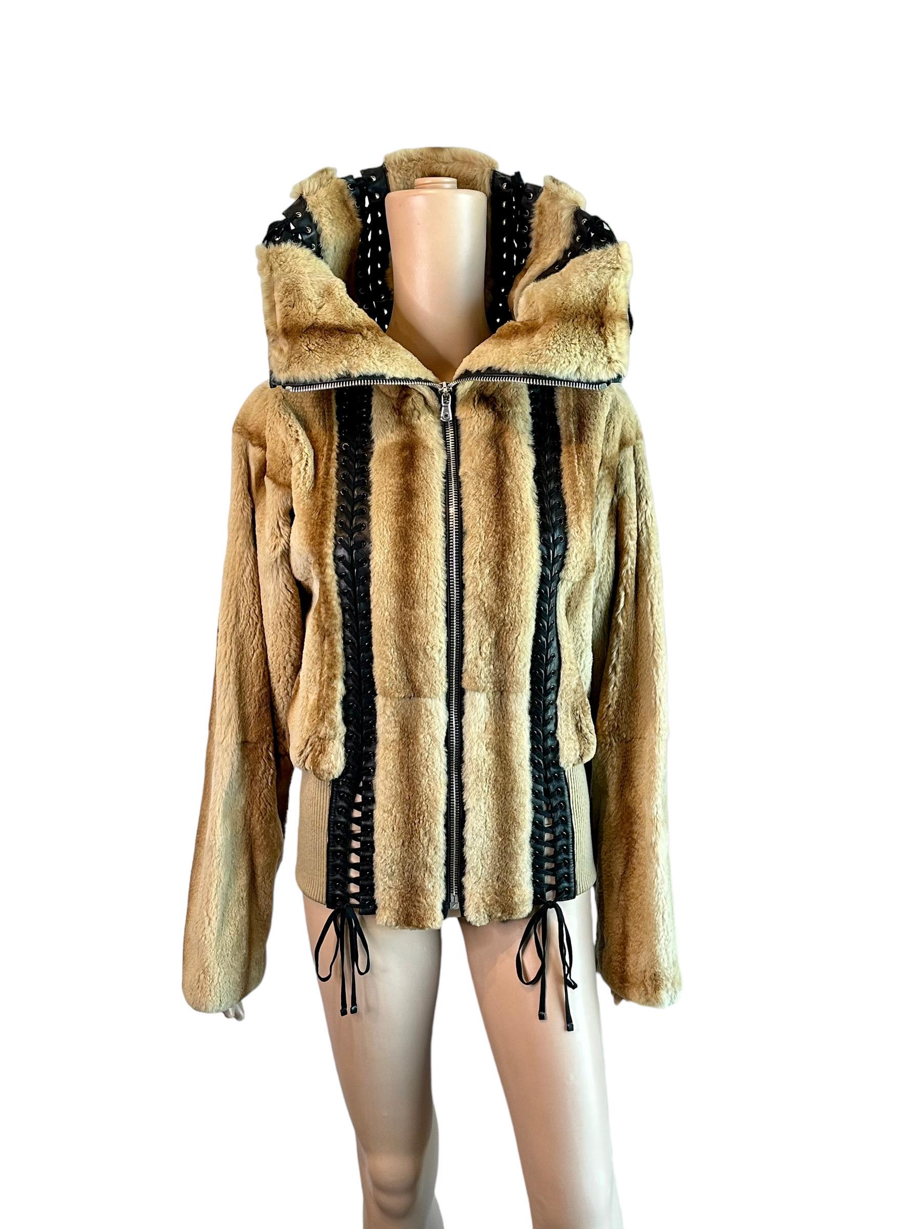 Women's Dolce & Gabbana S/S 2003 Bondage Lace Up Weasel Fur Jacket Coat For Sale
