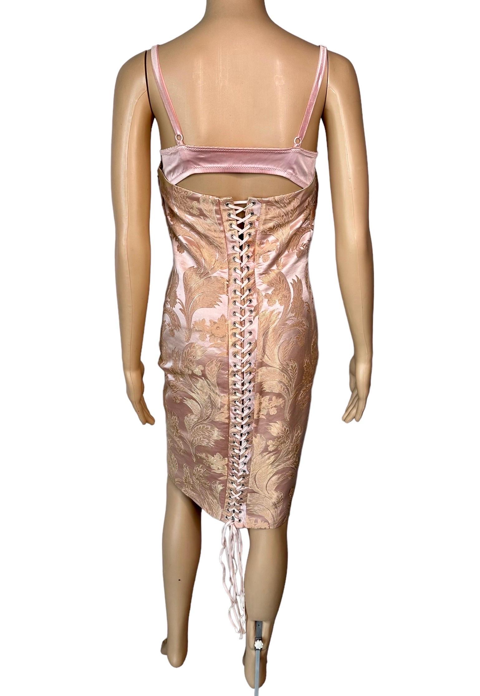 Dolce & Gabbana S/S 2003 Corset Lace-Up Bustier Bra Bodycon Midi Dress For Sale 3