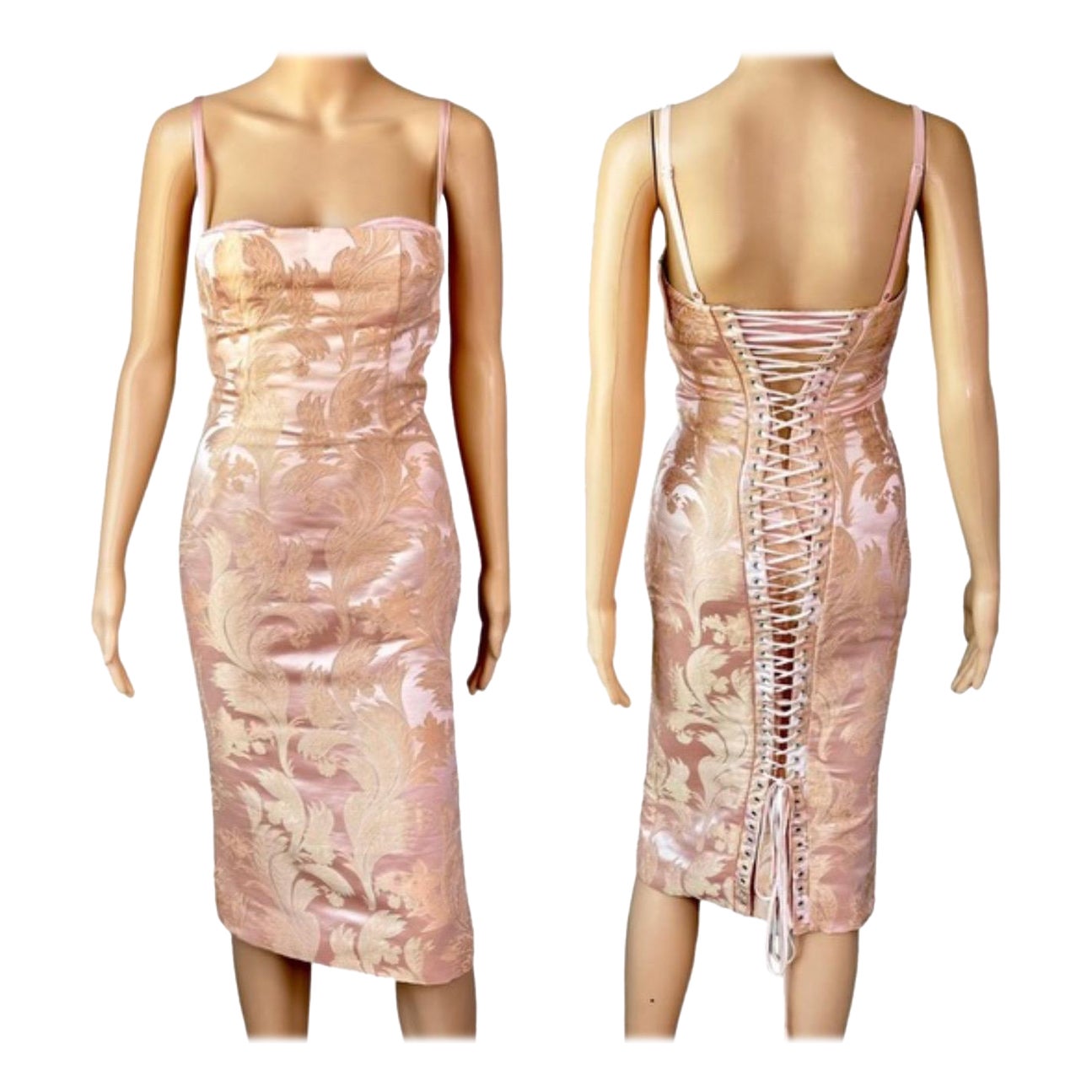 Dolce & Gabbana S/S 2003 Corset Lace-Up Bustier Bra Bodycon Midi Dress