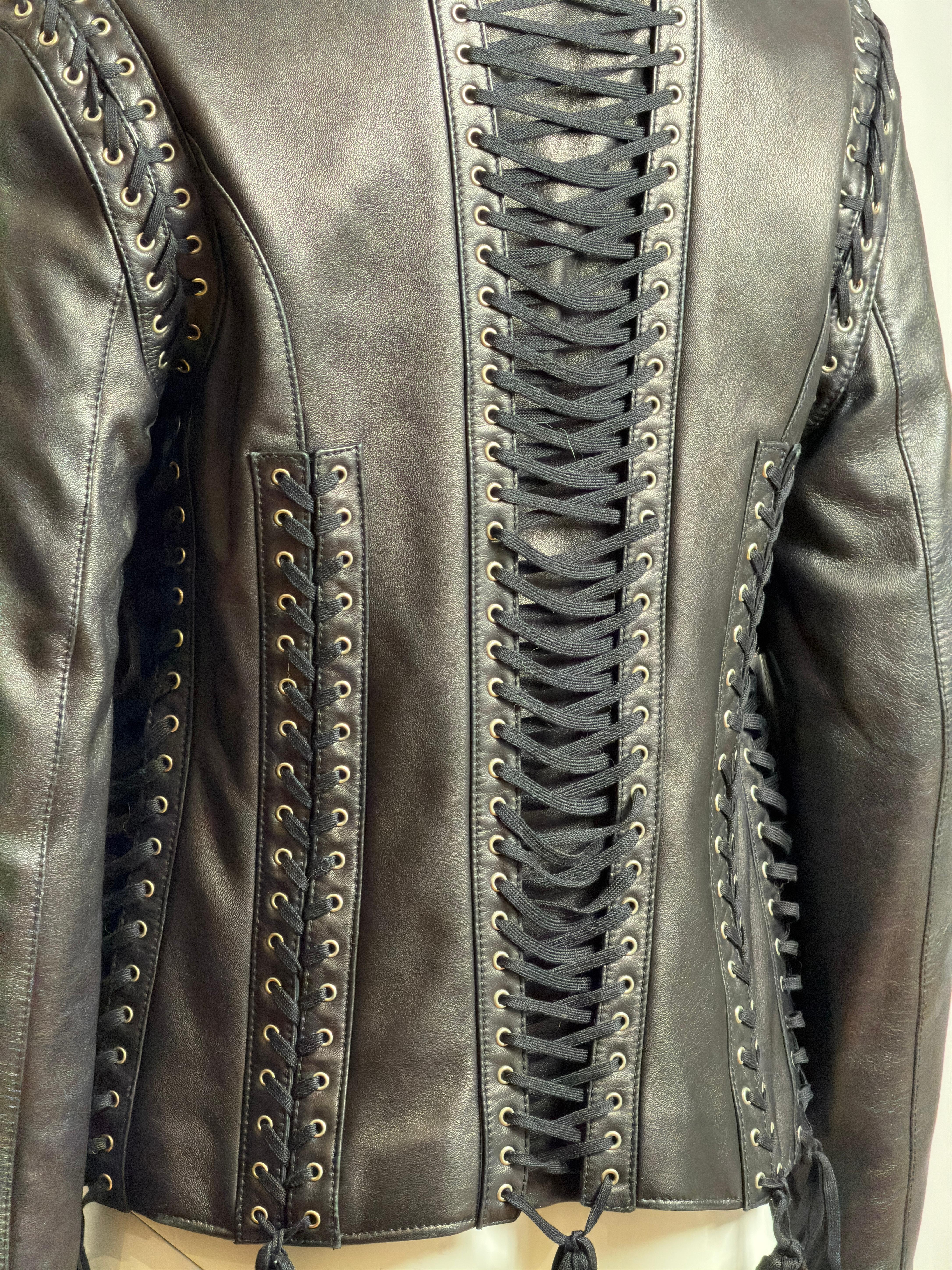 Dolce & Gabbana S/S 2003 Korsett Lederjacke mit Schnürung im Angebot 4