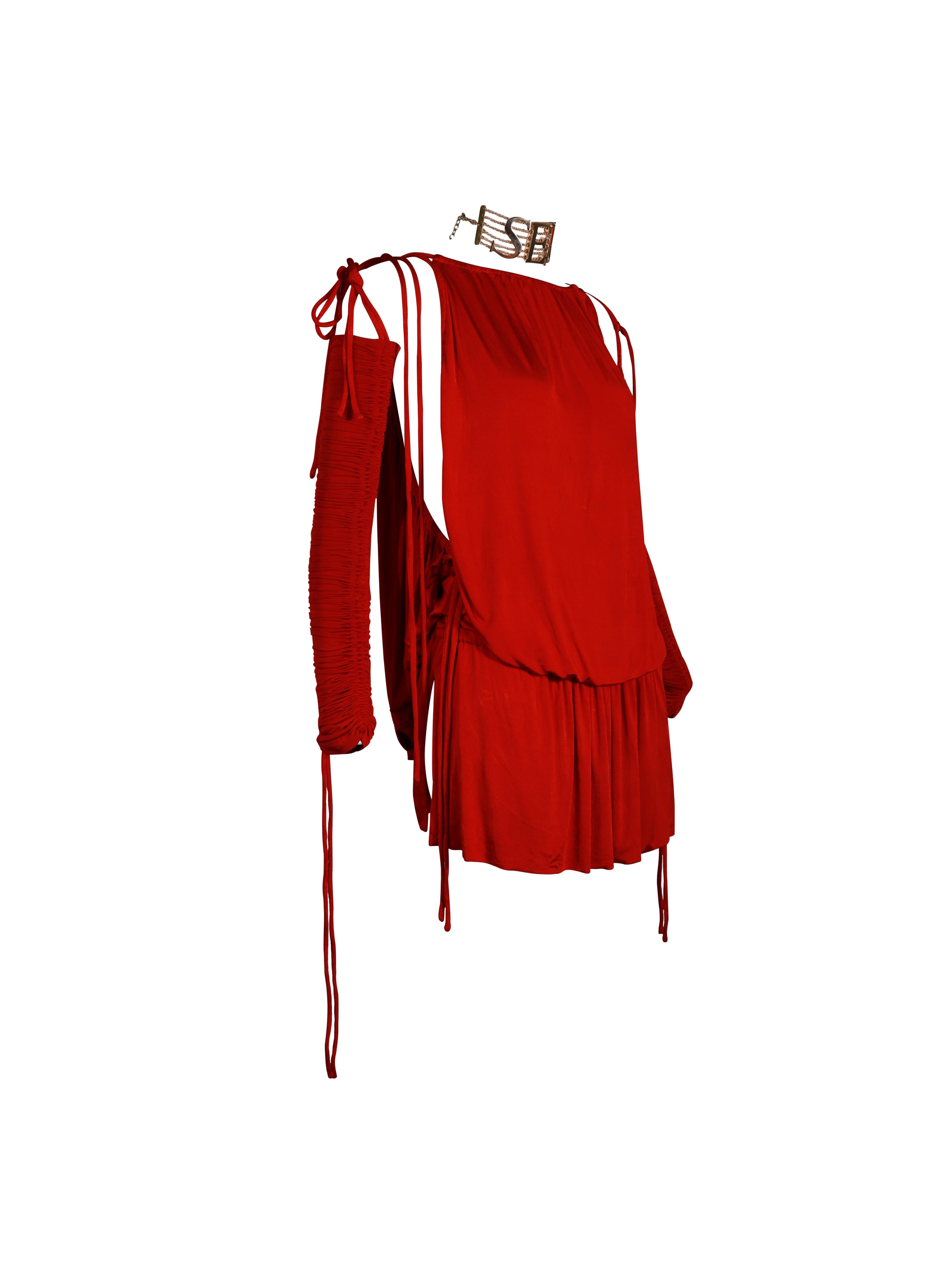 DOLCE & GABBANA - Vestito rosso con stringhe e maniche staccabili 