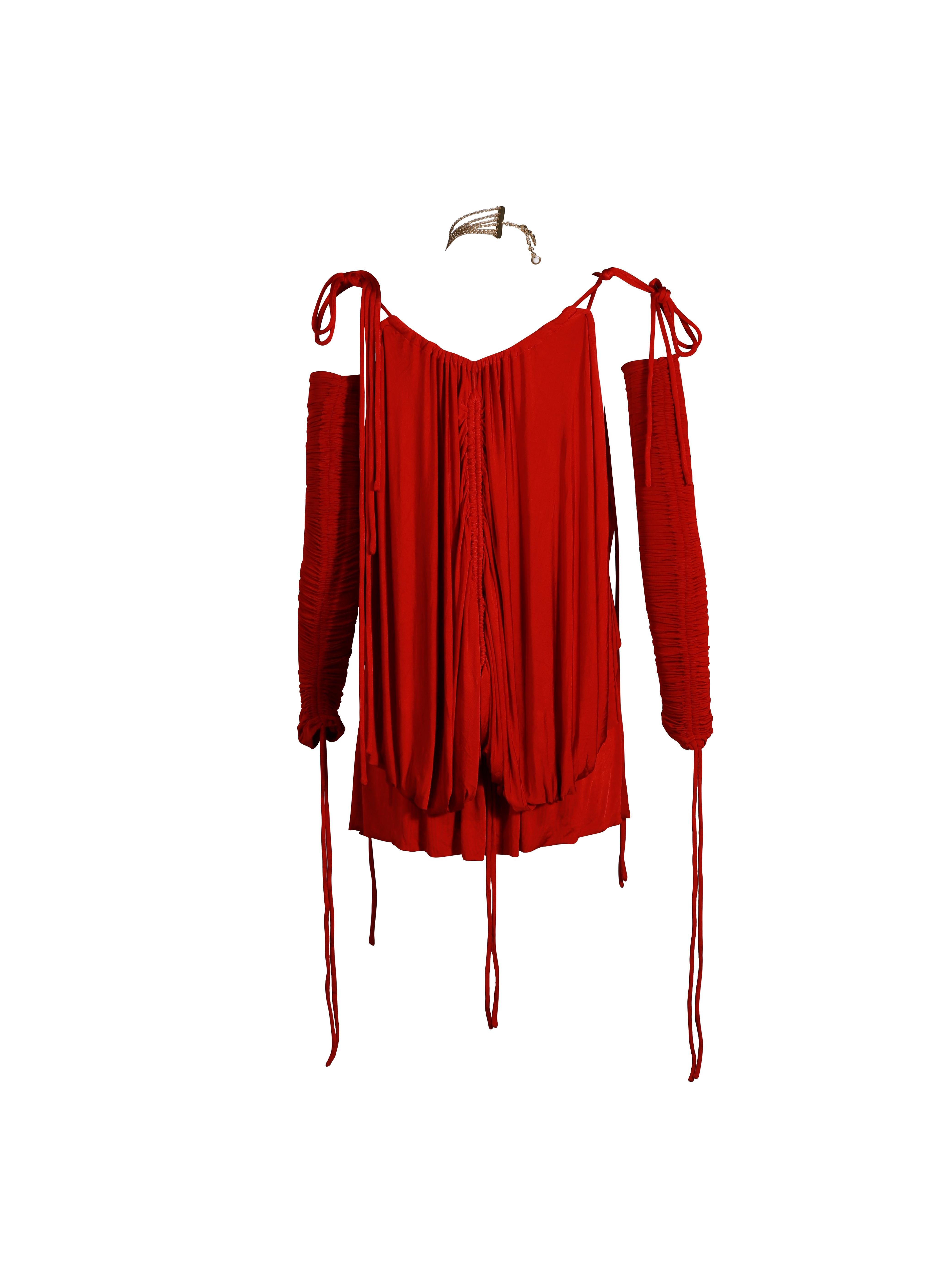 DOLCE & GABBANA - Vestito rosso con stringhe e maniche staccabili 