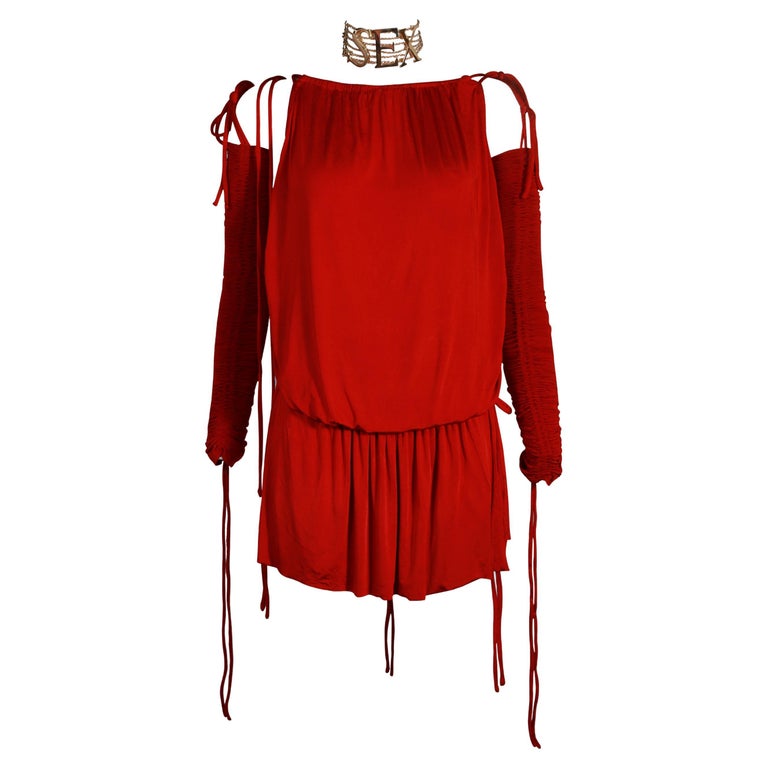 red string dress Ganni Red Sheer Tie String Wrap Dress