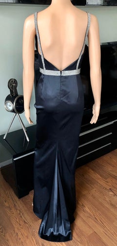 Dolce & Gabbana S/S 2004 Embellished Crystal Belt Satin Black Evening Dress Gown