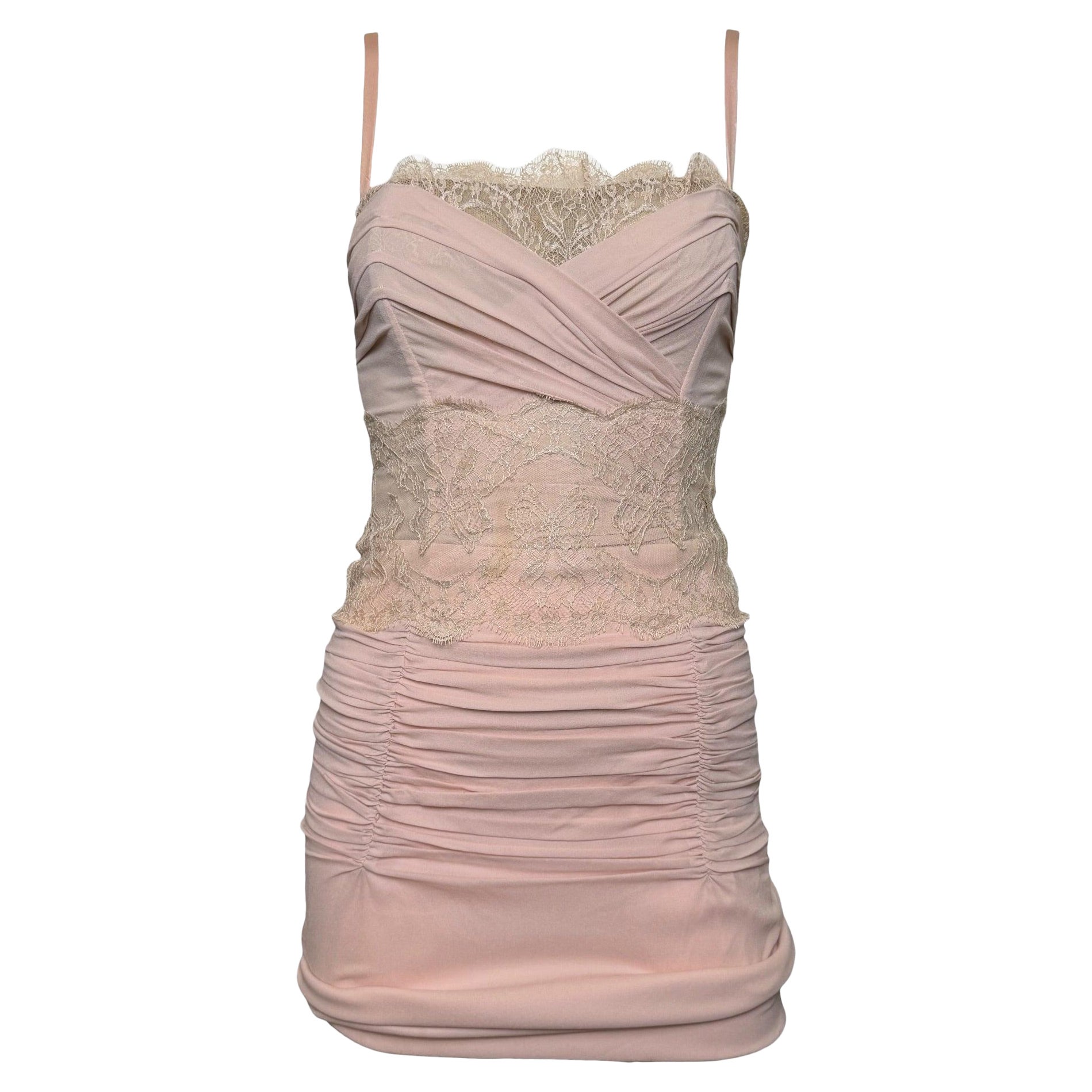 Dolce & Gabbana S/S 2004 Silk Ruched Lace Mini Dress