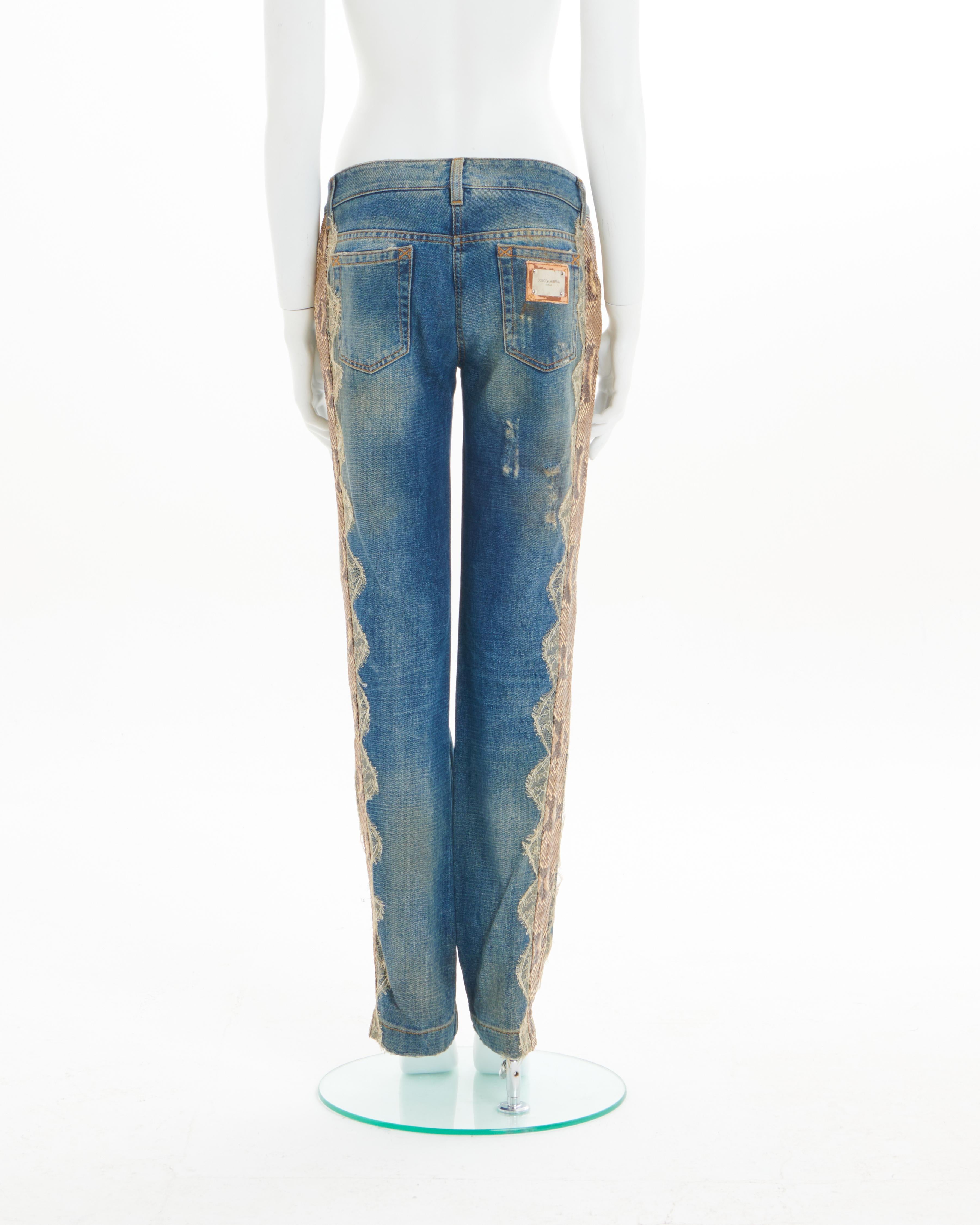 Women's Dolce & Gabbana S/S 2005 Blue 'Dirty' washed python leather and lace denim  For Sale