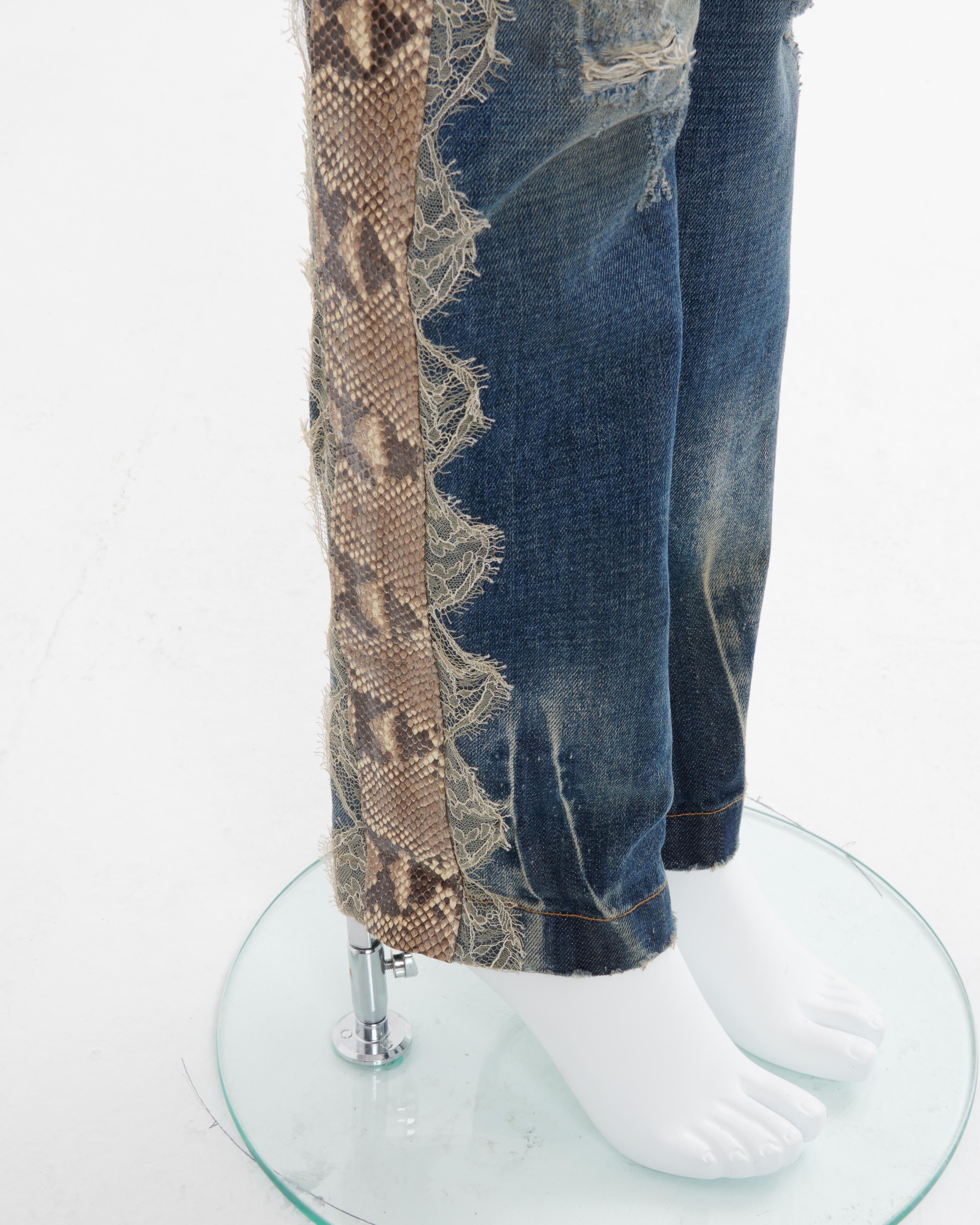 Dolce & Gabbana S/S 2005 Blue 'Dirty' washed python leather and lace denim  For Sale 3