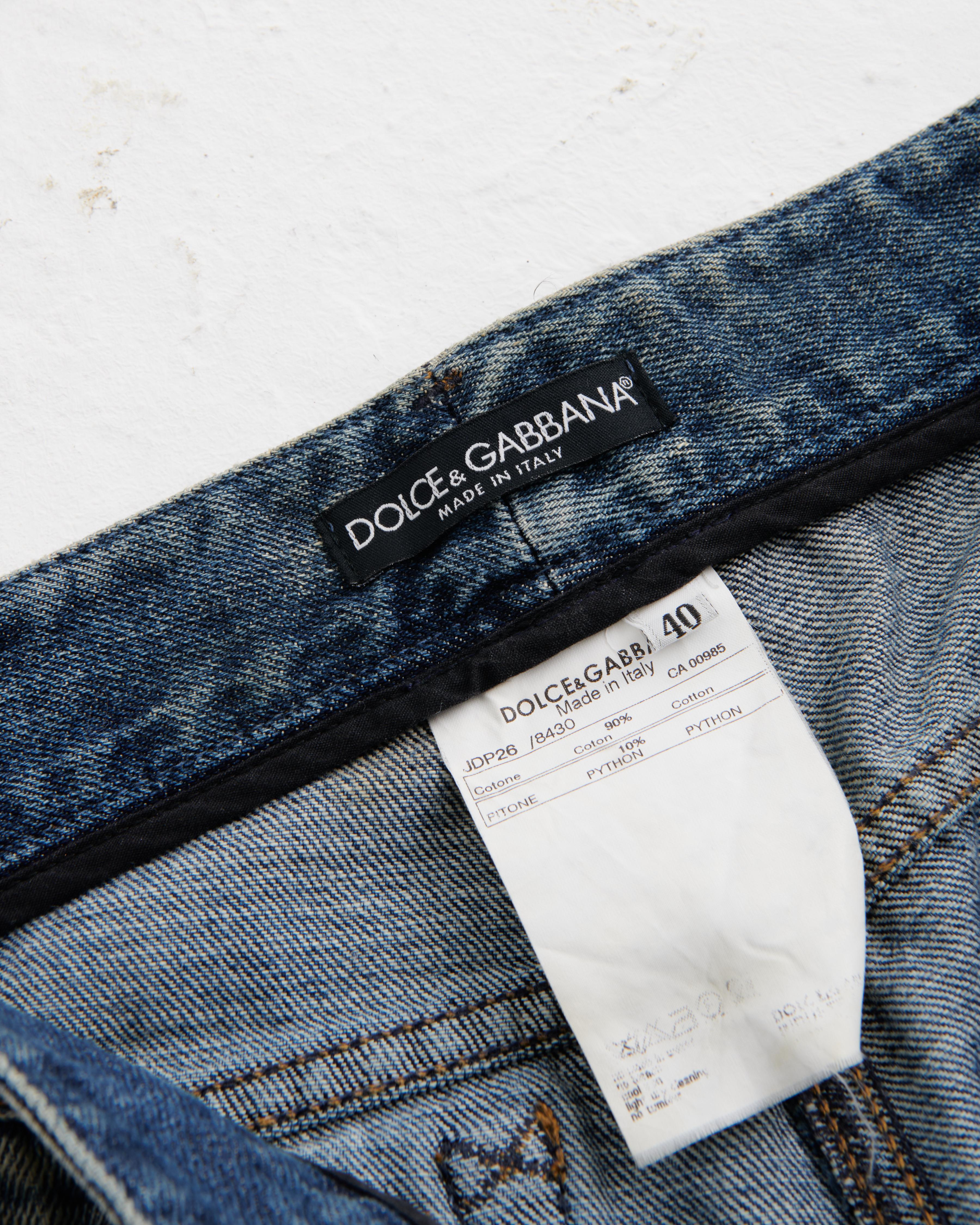 Dolce & Gabbana S/S 2005 Blue ‘Dirty’ washed python leather and lace denim 3
