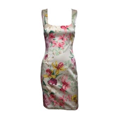 Dolce & Gabbana S/S 2005 Ivory Satin Floral Bodycon Mini Dress