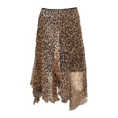 Dolce & Gabbana S/S 2005 Leopard-Print Sheer Asymmetric Ruffled Midi Skirt