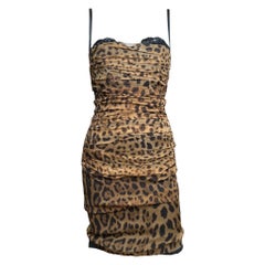 Dolce & Gabbana S/S 2005 Leopard Print Silk Ruched Bustier Dress