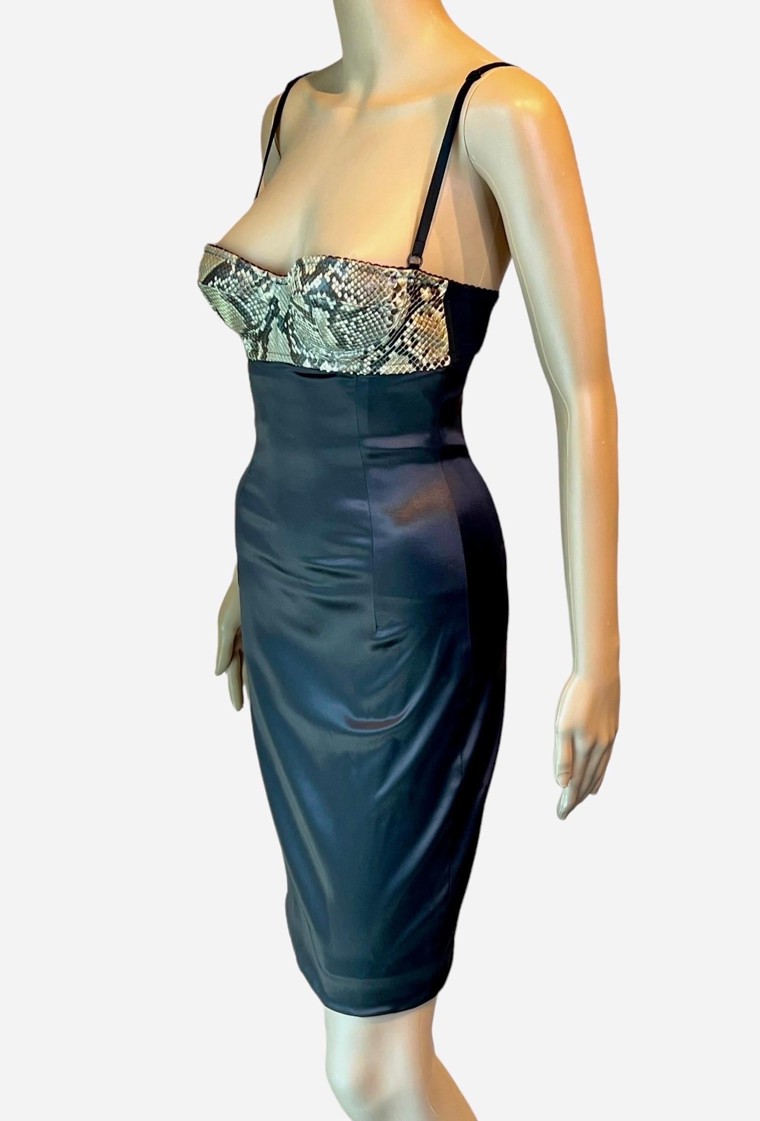 Dolce & Gabbana S/S 2005 Python Leather Bustier Bra Bodycon Silk Mini Dress In Good Condition In Naples, FL