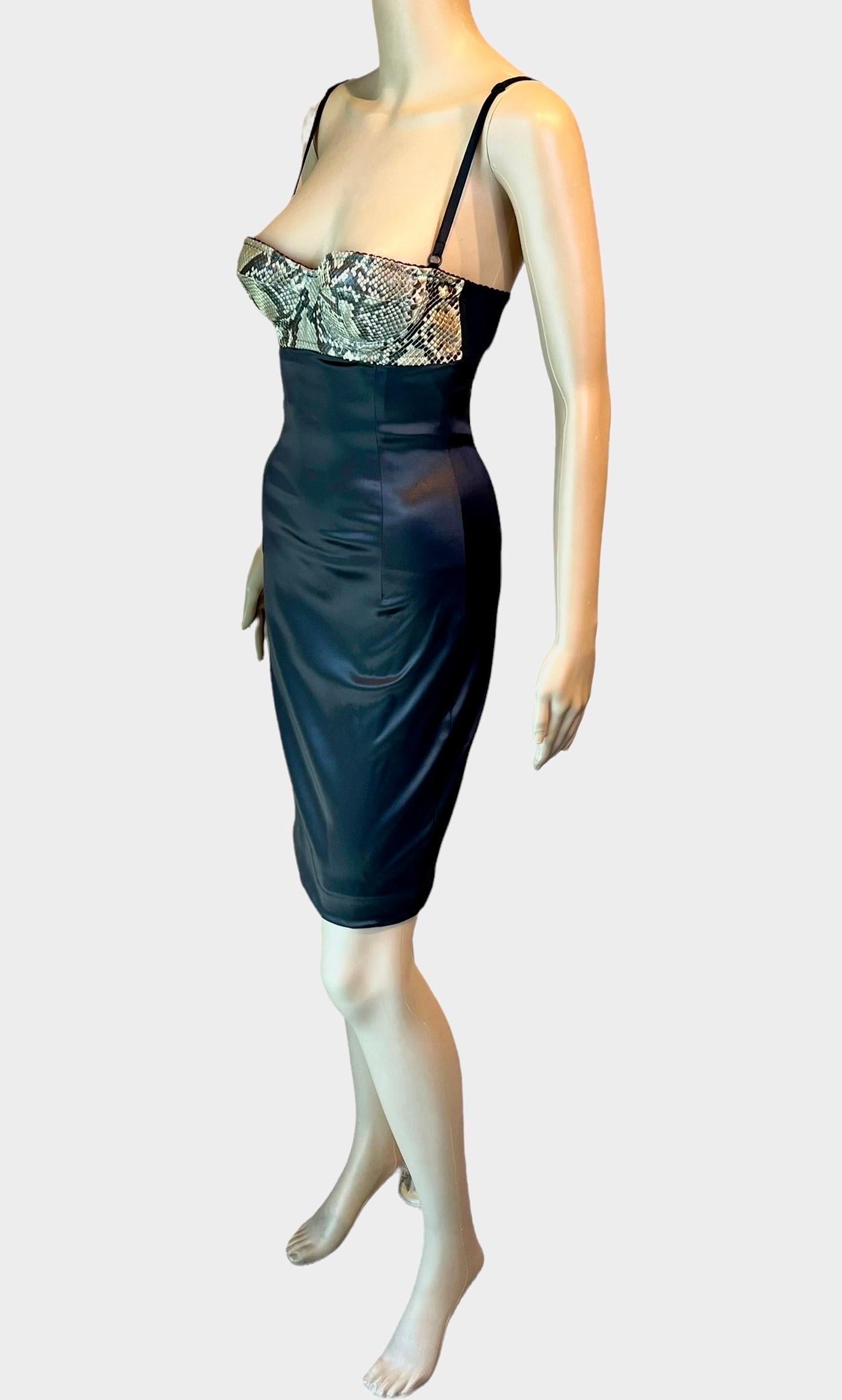 Dolce & Gabbana S/S 2005 Python Leather Bustier Bra Bodycon Silk Mini Dress 4