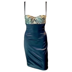 Dolce & Gabbana S/S 2005 Python Leather Bustier Bra Bodycon Silk Mini Dress