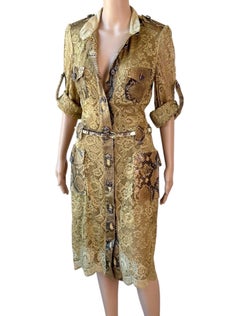 Dolce & Gabbana S/S 2005 Runway Gold Lace Python Leather Belted Shirt Dress