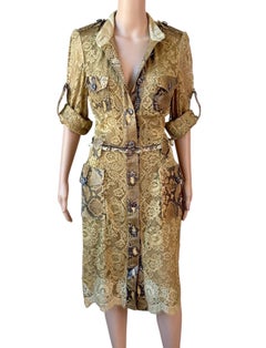 Dolce & Gabbana S/S 2005 Runway Gold Lace Python Leather Belted Shirt Dress
