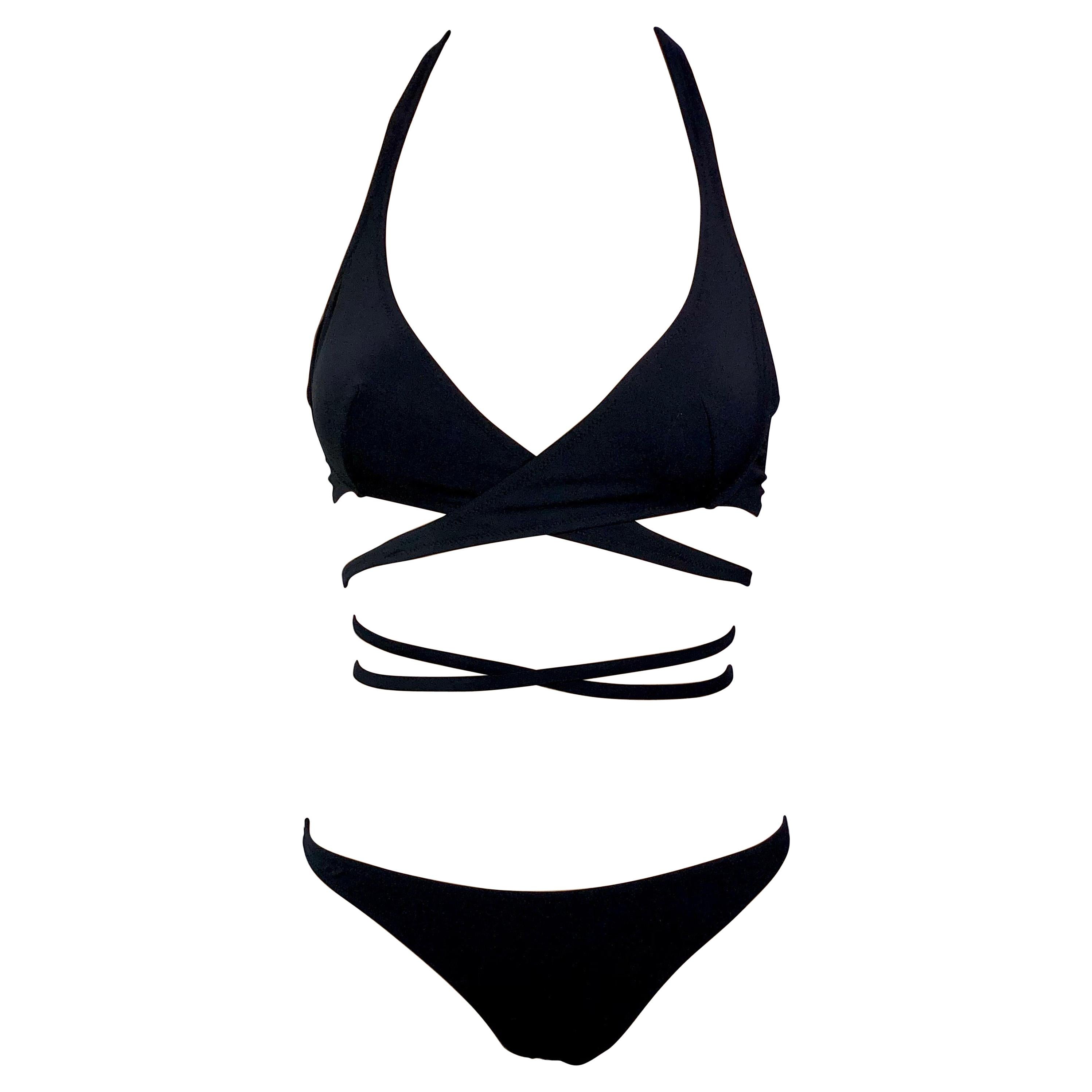 Dolce & Gabbana S/S 2006 Wrap Tie Up Black Bikini Swimwear Swimsuit 2 Piece Set