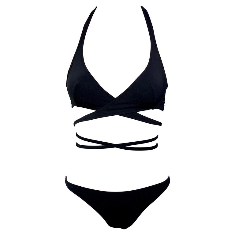 Dolce and Gabbana S/S 2006 Wrap Tie Up Black Bikini Swimwear Swimsuit 2  Piece Set For Sale at 1stDibs