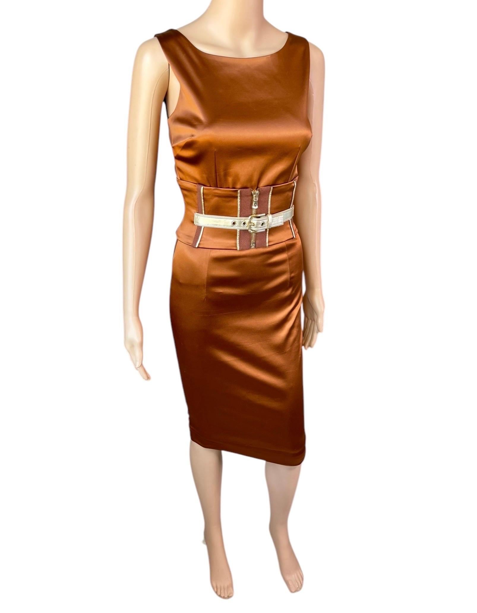 Dolce & Gabbana S/S 2007 Belted Corset Bodycon Metallic Acetate Dress 6