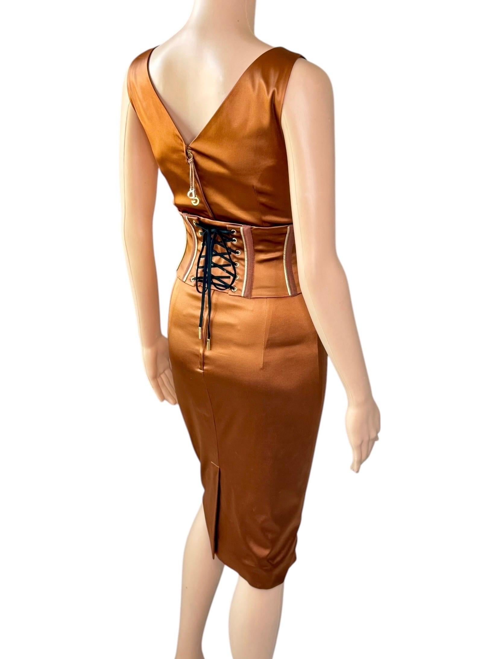 Dolce & Gabbana S/S 2007 Belted Corset Bodycon Metallic Acetate Dress 7