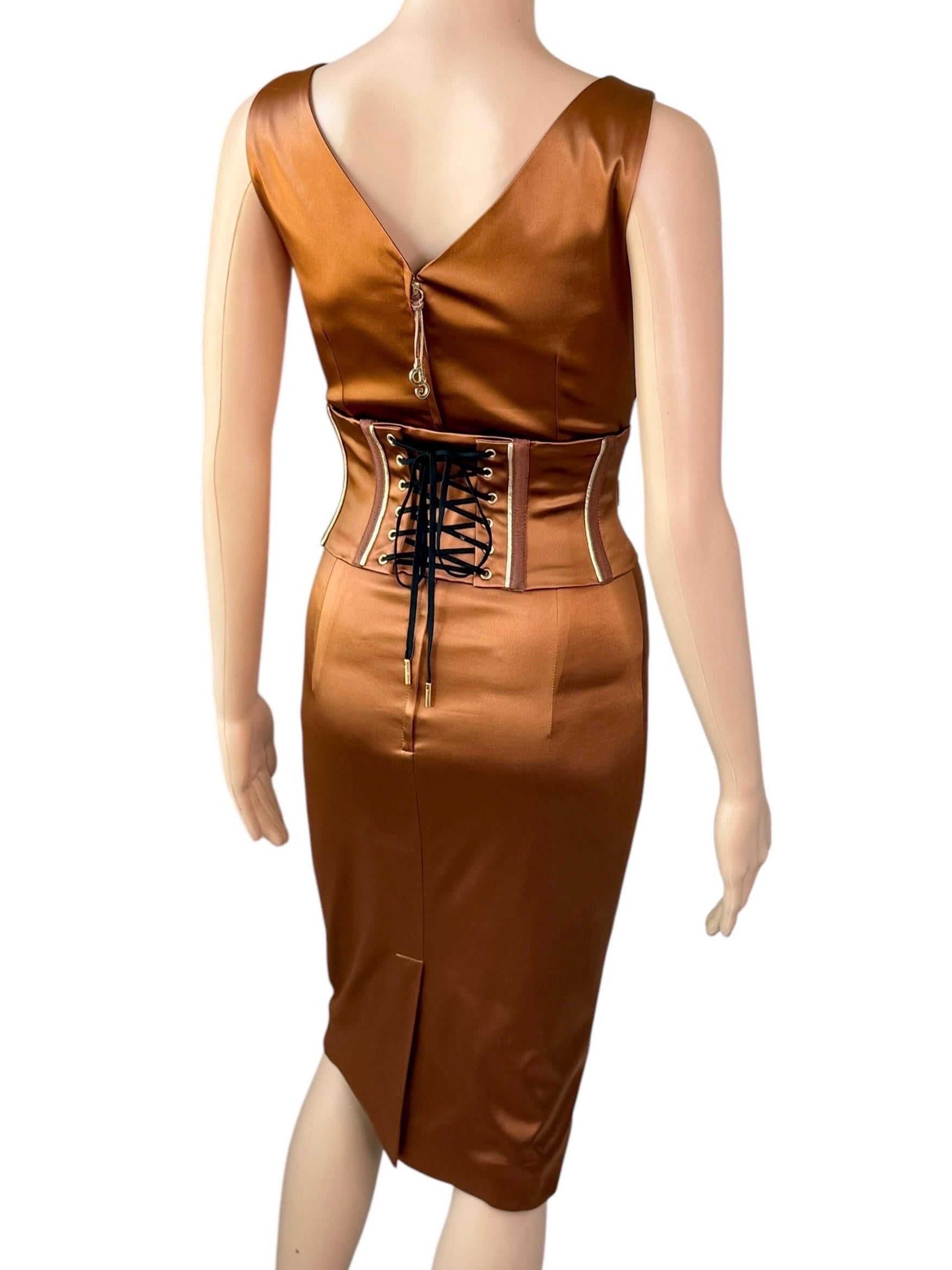 Dolce & Gabbana S/S 2007 Belted Corset Bodycon Metallic Acetate Dress 9