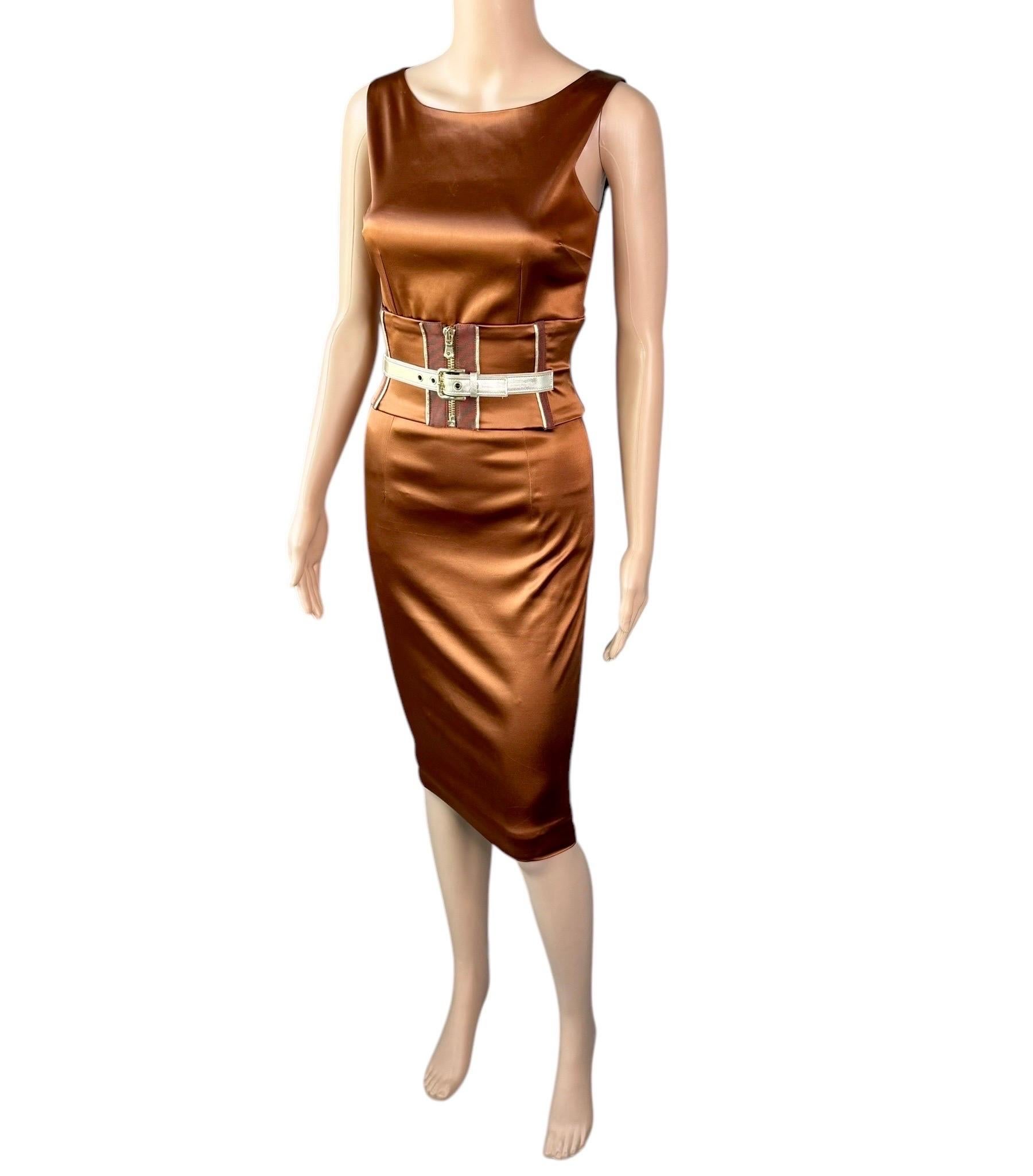 Dolce & Gabbana S/S 2007 Belted Corset Bodycon Metallic Acetate Dress 11